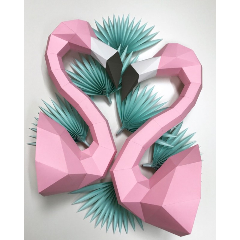 Trophée en papier origami - diy - flamand roserophée en papier origami