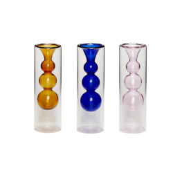 VASE - HÜBSCH - VERRE PINK - 7XH23CM