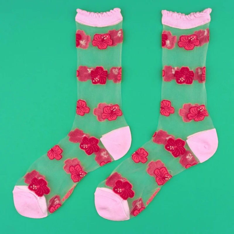 Chaussettes transparentes - coucou suzette - hibiscus