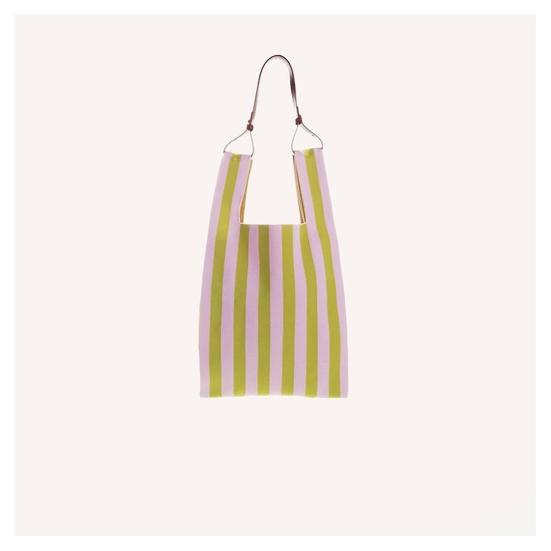 sac - sticky sis club - Market bag - knitted stripes - dolce pink lemon leaf