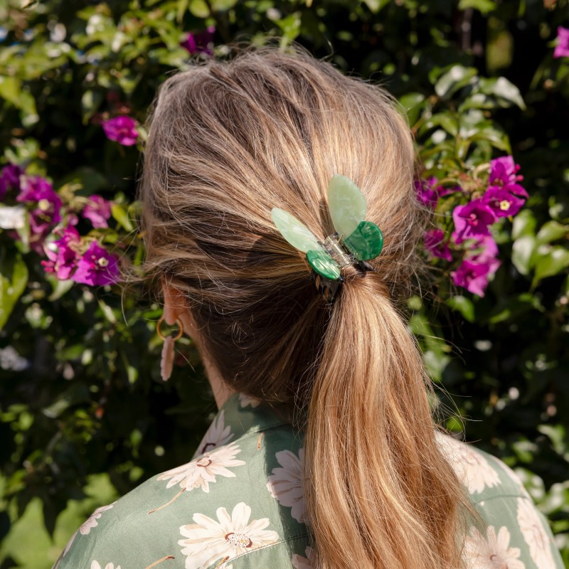 Pince à cheveux - coucou suzette - papillon vert