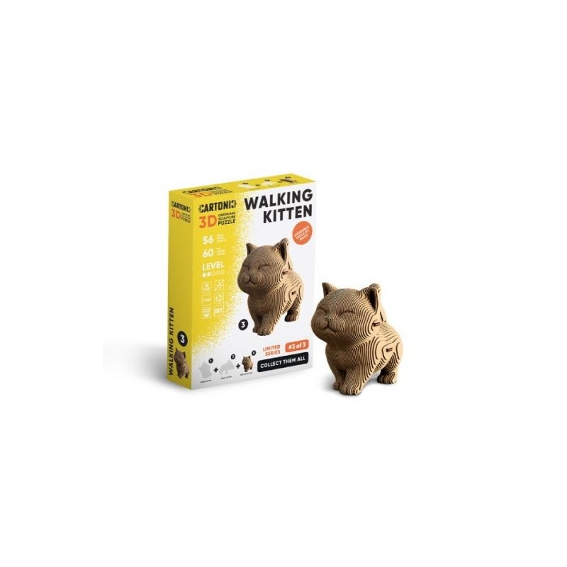 Puzzle sculpture 3d carton - cartonic - walking kitten