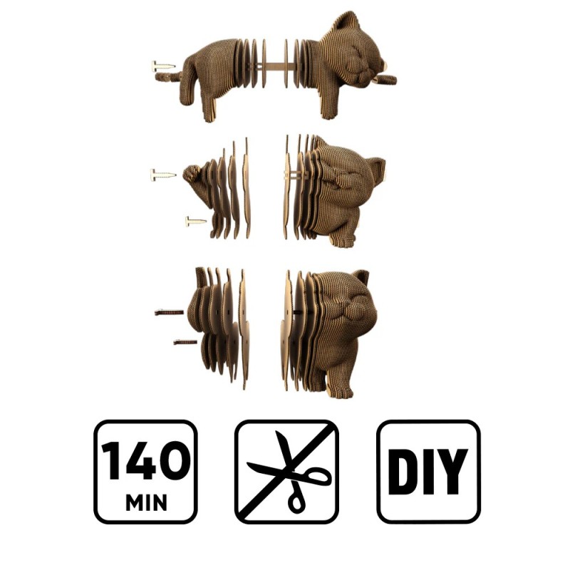 Puzzle sculpture 3d carton - cartonic - kittens trio