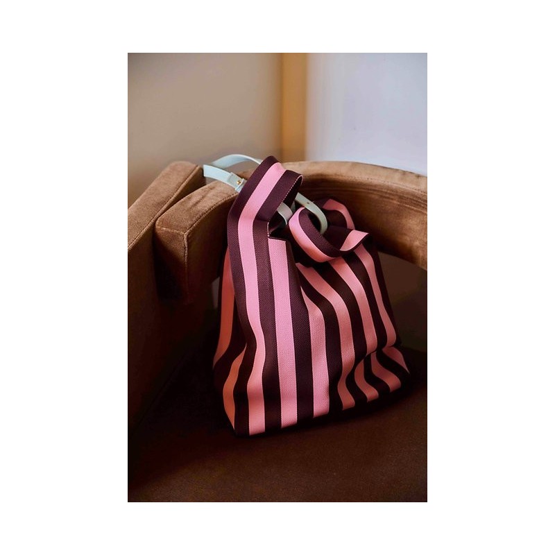 sac - sticky sis club - Market bag - knitted stripes - chocolate + bubblegum