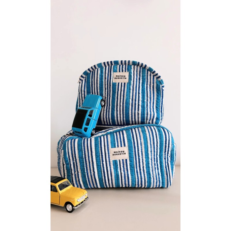 Trousse make up - Maison Augustin - stipe bleu
