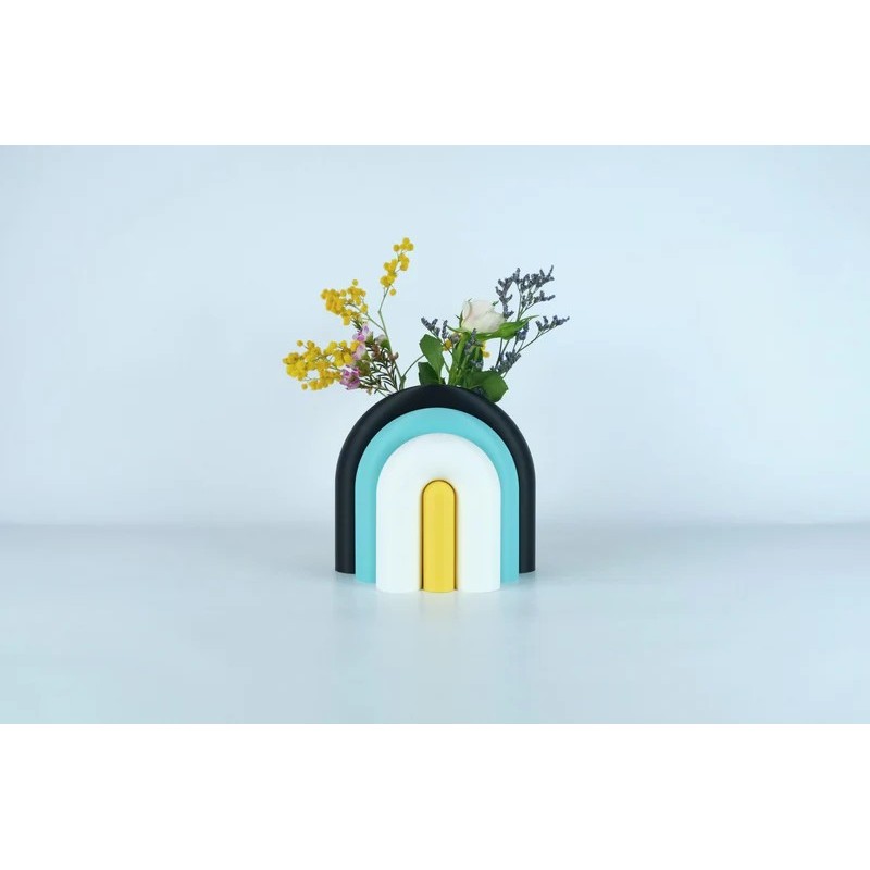 Vase et serre-livres ARC - les arcadiens - noir/lagon/blanc/jaune