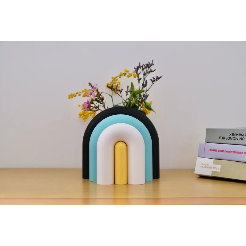 Vase et serre-livres ARC - les arcadiens - noir/lagon/blanc/jaune
