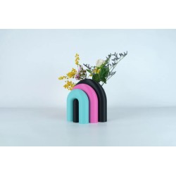 Vase et serre-livres ARC - les arcadiens - noir/rose/lagon