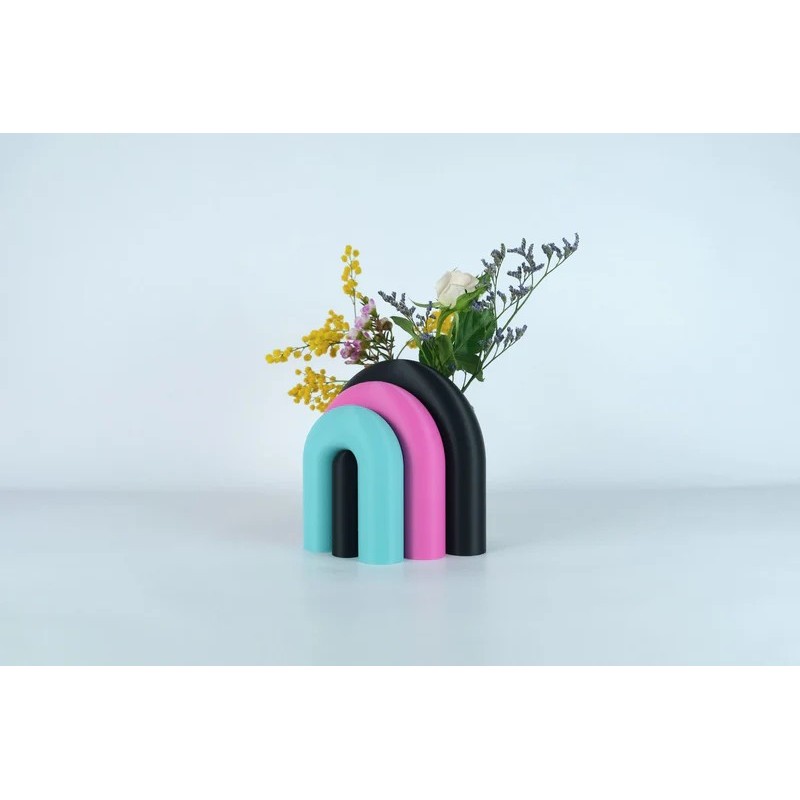 Vase et serre-livres ARC - les arcadiens - noir/rose/lagon