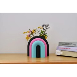 Vase et serre-livres ARC - les arcadiens - noir/rose/lagon