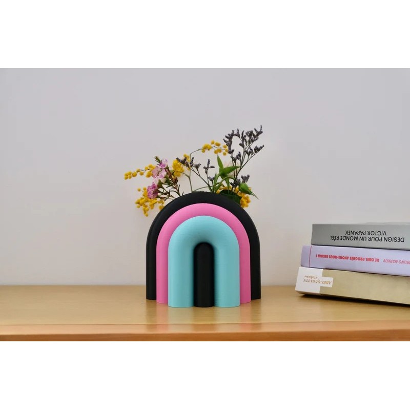 Vase et serre-livres ARC - les arcadiens - noir/rose/lagon