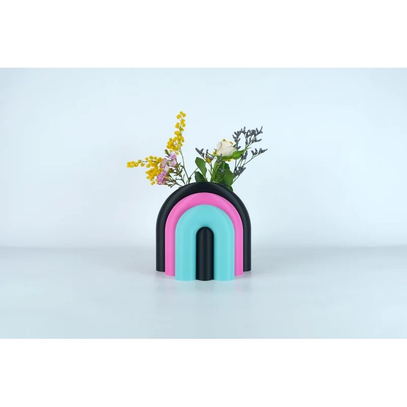 Vase et serre-livres ARC - les arcadiens - noir/rose/lagon