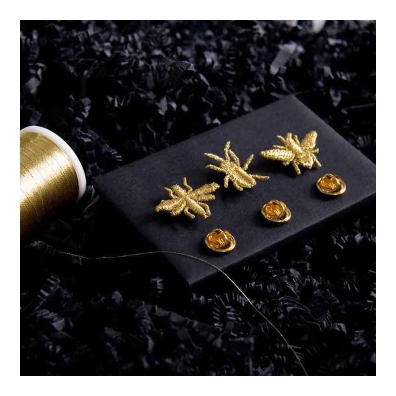 Broches brodées - Botanopia - trio d'insectes dorés