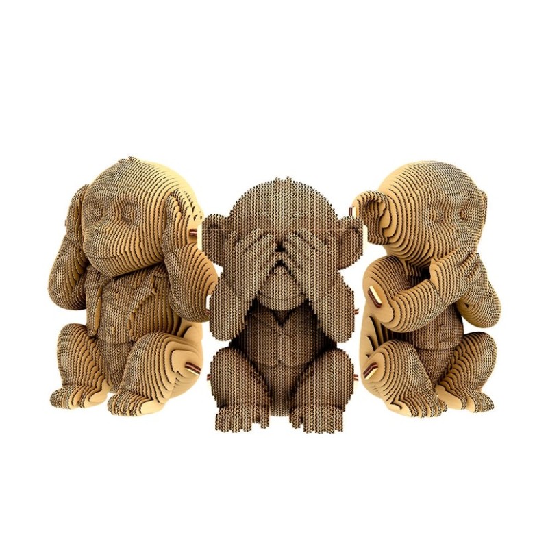 Puzzle sculpture 3d carton - cartonic - trio monkeys
