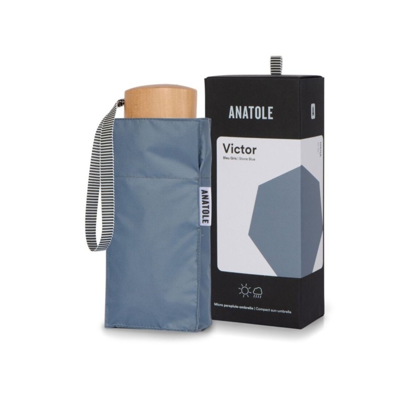 Parapluie-ombrelle mini anti-uv double protection - anatole - bleu gris - Victor