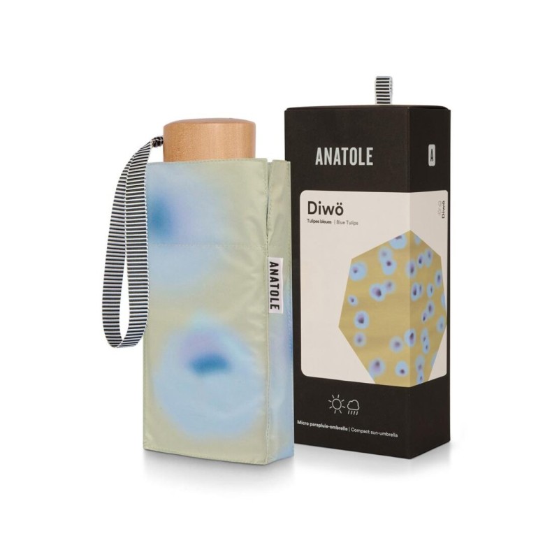 Parapluie-ombrelle mini anti-uv double protection - anatole - tulipes bleues - Diwö