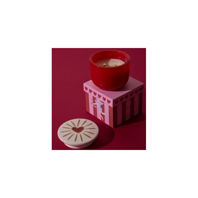 Bougie - gh - 226g -  Charmed red glass with heart ceramic - wild Fig and rose
