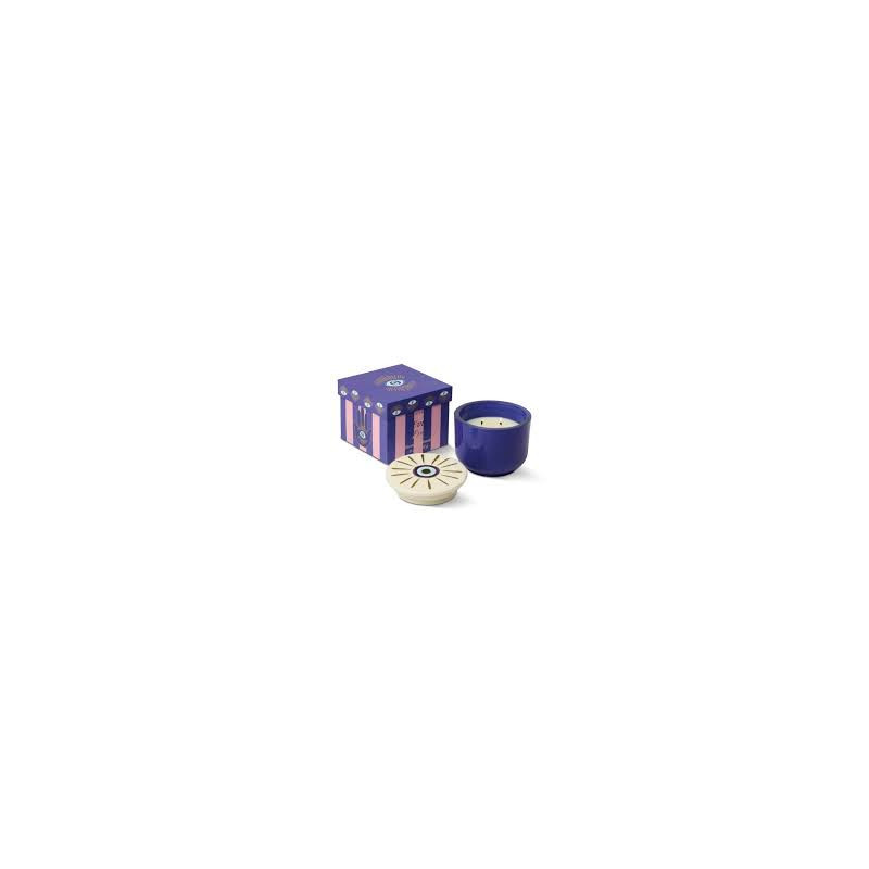 Bougie - gh - 226g -  Charmed blue glass with evil eye ceramic - incense and smoke