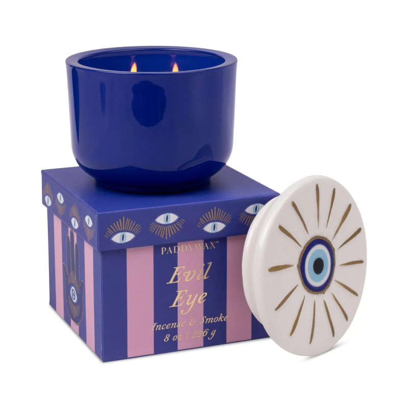 Bougie - gh - 226g -  Charmed blue glass with evil eye ceramic - incense and smoke