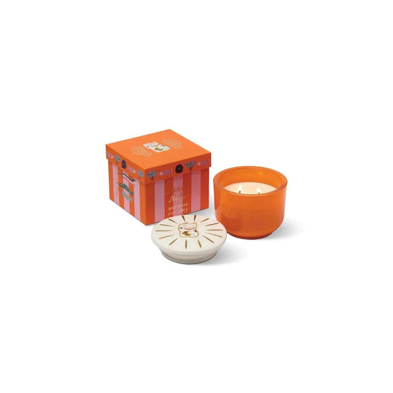 Bougie - gh - 226g -  Charmed orange glass with maneki neko cat ceramic - wild neroli