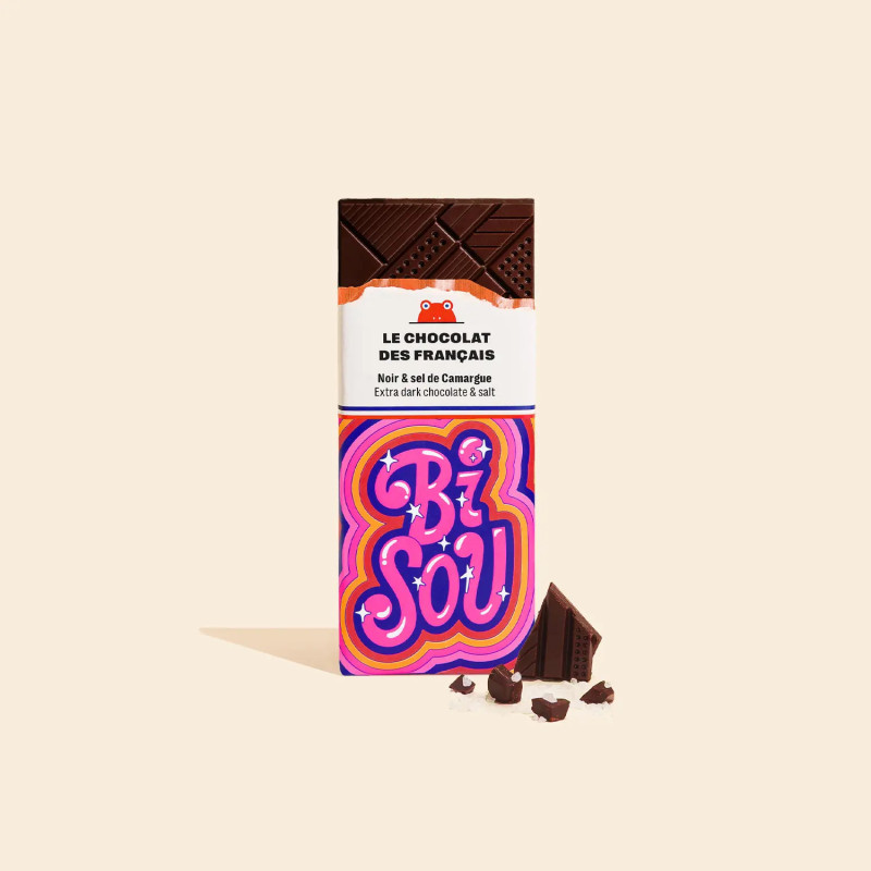 Tablettine 25gr - le chocolat des français - bisou - noir et sel de camargue