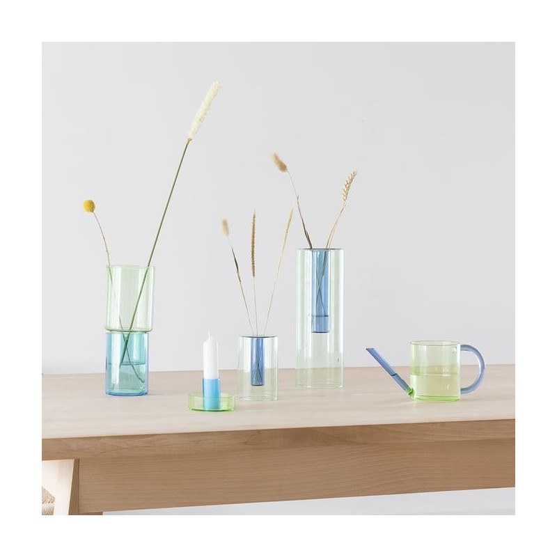 Vase 2en1 verre - block design - green-bluease 2en1 verre - block desi